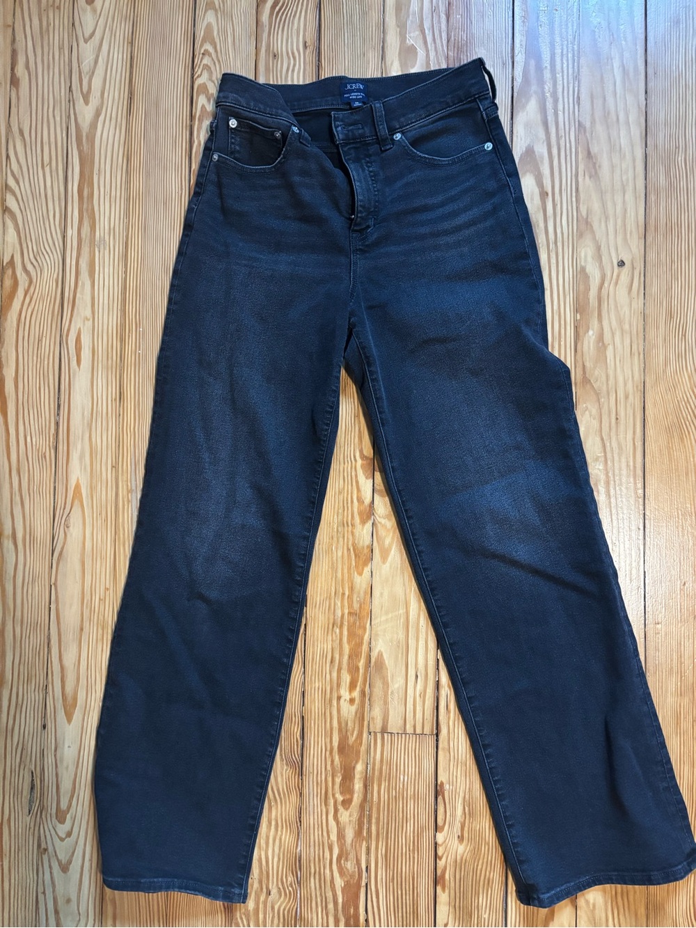 J. Crew Factory Slim Wide-Leg Full Length Jean in Washed Black